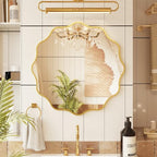 Kelly Miller 28 Inch Gold Round Wavy Mirror, Large Scalloped Edge Decorative Wall Mirror for Bathroom Bedroom Living Room Entryway Vanity Fireplace - size: 28"L x 28"W