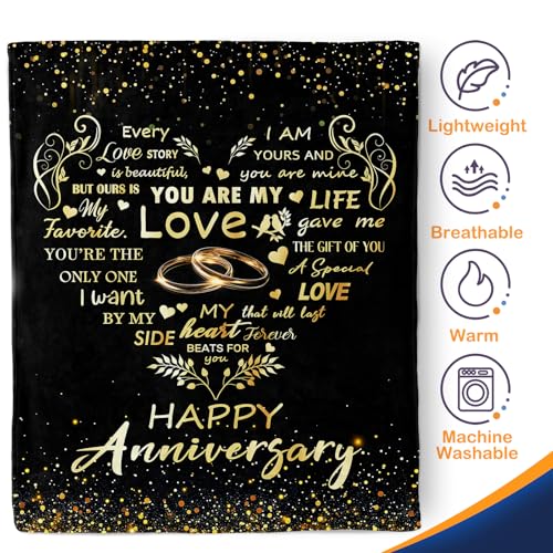 Aimego Wedding Anniversary Blanket Gifts for Women Wife from Husband Christmas Romantic Valentines Mothers Day Bedroom Living Room Decor Soft Cozy Bed Couch Blanket 50"x60" - color: Anniversary