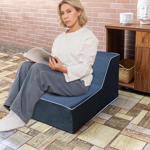 27" x 20" Ergonomic Floor Cushion | L Shape Foam-Filled Lumbar Support Pillow | Versatile Indoor-Outdoor Seating for Home Decor, Picnics, Yoga & Meditation Spaces (Navy Blue) - color: Navy Blue