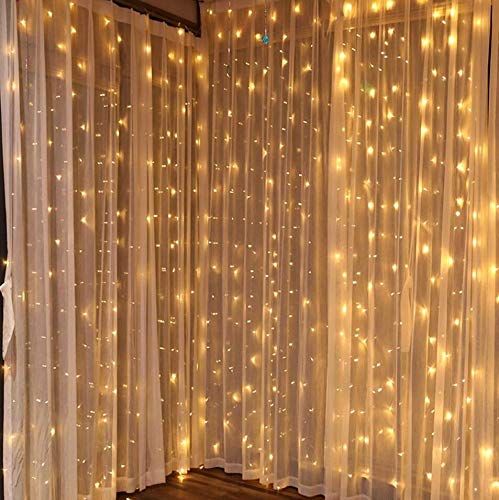 Dazzle Bright Curtain String Lights, 300 LED 9.8ft x9.8ft Warm White Fairy Lights with 8 Lighting Modes, Waterproof Lights for Bedroom Christmas Party Wedding Home Garden Wall Decor - color: Warm White