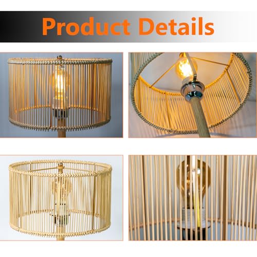 Drum Table shades Woven Bamboo Lamp Shade 2Set Lampshades DIY Natural Boho Hand Crafted - color: Natural/light brown