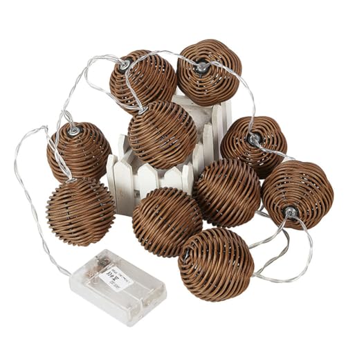 Decorative Lantern Rattan String Lights - 10LEDs with Rattan Wire Ball Style,Battery Operated Indoor Outdoor Patio String Light for Home Pergola Porch Party Backyard