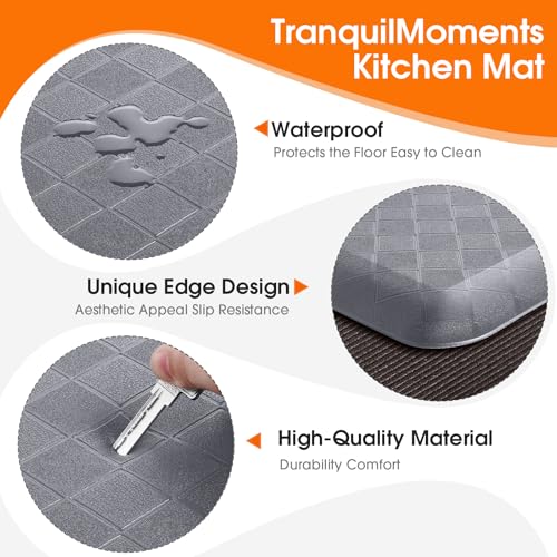4/5 Inch Extra Thick Kitchen Mats for Floor,Non Slip Anti Fatigue Kitchen Rugs,Waterproof Stain Resistant Sink Mat,Cushioned Standing and Comfort Mats for Office (17"x47" Grey) - color: Grey, size: 47"L x 17"W x 0.8"Th