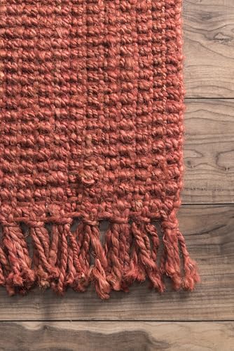 nuLOOM 5x8 Daniela Jute Tassel Hand Woven Area Rug, Brick, Solid Chunky Farmhouse Design, Natural Fiber, For Bedroom, Dining Room, Living Room, Hallway, Office, Entryway - color: Brick, size: 5' x 7'6" (Rectangular)