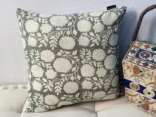Handblock Printed Vintage Indian Cotton Decorative Throw Pillow Covers, Set of 2 (Vintage Turquoise Grey, 18" x 18" (Pack of 2)) - color: Vintage Turquoise Grey, size: 18" x 18" (Pack of 2)