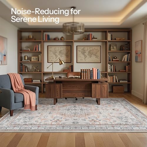 HOOBRO Washable Rug 8 x 10 Area Rugs for Living Room, Non-Slip Stain Resistant Rug, Low Pile Soft Rug Indoor Large Carpets Pet Friendly Mat, for Bedroom Kitchen Dining Room, Vintage Beige EF05AR01 - color: Vintage Beige, size: 8' x 10' (Rectangular)