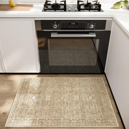 Washable Door Mat Indoor Entrance: 2'x3' Small Entryway Rug Boho Area Rugs Non Slip Low Pile Soft Throw Rugs for Inside Front Door Floor Kitchen Bedroom Bedside Dorm Room Entry Home Office - color: Brown and Beige, size: 2' x 3' (Rectangular)
