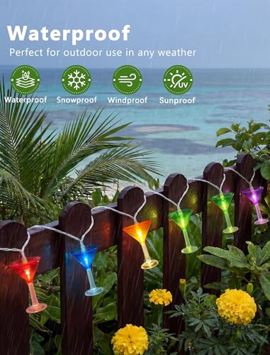 Cocktail Glass String Lights, 8.5FT 10 LED Summer String Lights with UL Certified Plug, Waterproof Tropical Party Decorations for Patio, Connectable Hawaiian Lights for Garden Backyard Bar Decor - color: 10 LED Cocktail Glasses