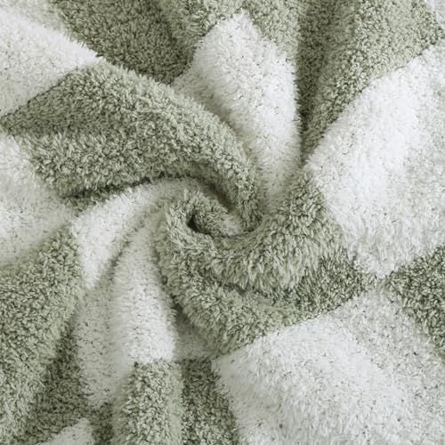 WRENSONGE Checkered Throw Blanket, Sage GreenSoft Cozy Fluffy Warm Hand Made Throw Blankets for Couch, Sofa, Chair, Bed, Camping, Picnic, Travel Lightweight Bed Blanket - 30"*40" - color: Aloe Sage, size: Small(30''x40'')