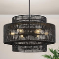 24” Black Boho Large Rattan Chandelier Light Fixture,6-Light Large Hand Woven Pendant Light Fixture Farmhouse Rustic Chandeliers for Kitchen Bedroom, Dining Room, Living Room, Hallway, Foyer - color: Black, size: 24" 6-Light