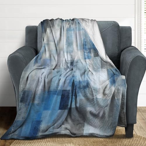Fashion Gradient Blanket, Modern Art Abstract Blue Grey Check Painting Strokes Pattern Soft Warm Cozy Plush Flannel Covers for Livingroom Bedroom Couch Chair Camping Travel Home Decor Tapestry 30x40in - color: Abstract-11, size: 30W" x 40L"