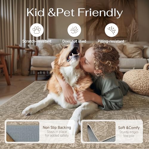 HUGEAR 2x3 Entryway Rug Taupe Machine Washable Rug Small Area Rugs Room Decor Distressed Vintage Indoor Door Mat Low Pile Non Slip Carpet for Kitchen Living Bedroom Soft Lightweight - color: C| Taupe, size: 2' x 3' (Rectangular)