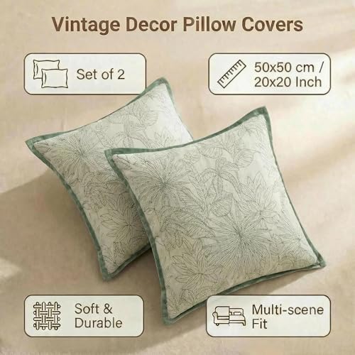 Floral Spring Throw Pillow Covers 20x20 Set of 2 Chenille Velvet Decorative Pillows for Bed Couch Living Room William Morris Farmhouse Cushion Covers Sage Green and White - color: Floral Green, size: 20" x 20" (Pack of 2)