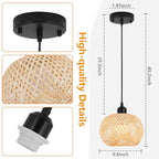 Boho Pendant Light Battery Operated,Rechargeable Woven Pendant Light with Remote,Rattan Pendant Light Fixtures for Kitchen Island,Wicker Hanging Lights for Dining Room Bedroom Hallway Entryway. - size: 7.87 in