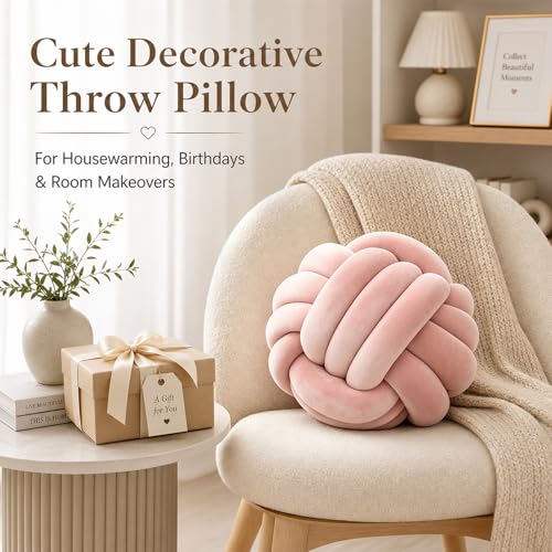 Petrella Knot Pillow, 8 Inch Pink Round Velvet Throw Pillow Ball Cushion, Machine Washable Soft Decorative Accent Pillow for Couch, Sofa, Bed, Home Decor - color: A1-pink, size: 8inch