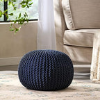 Nahunta Knitted Round Pouf - Cotton - Navy - color: Navy Blue
