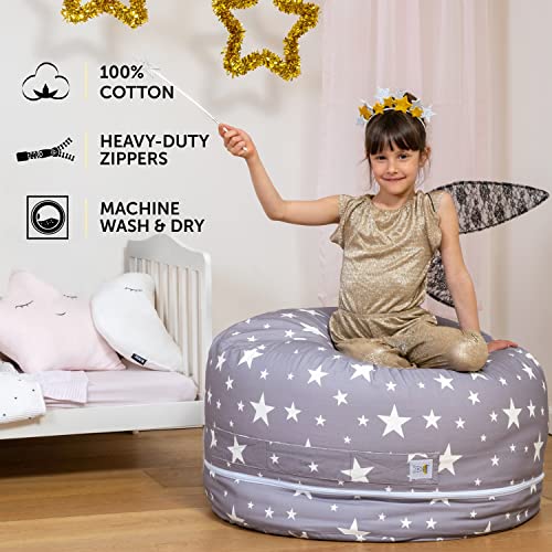 SMART WALLABY Stuffed Animal Storage Bean Bag Chair | 2 Sizes in 1 | 100% Cotton Washable Kids’ Plush Toys Organizer | XL to XXL Expandable Premium Soft Toys Pouf Twinkle Twinkle - color: Twinkle Twinkle