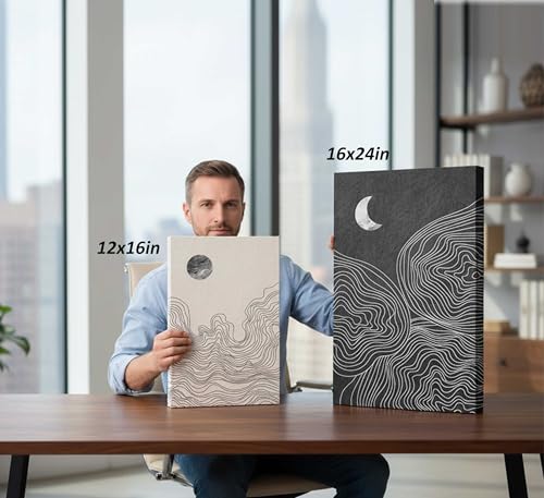 2 Pcs Modern Minimalist Boho Canvas Wall Art Neutral Black And White Abstract Sun And Moon Lines Paintings Pictures Wall Decor Poster Print Artwork for Living Room Bedroom Home Decoration - color: Black White-Canvas, size: 12x16in-Canvas