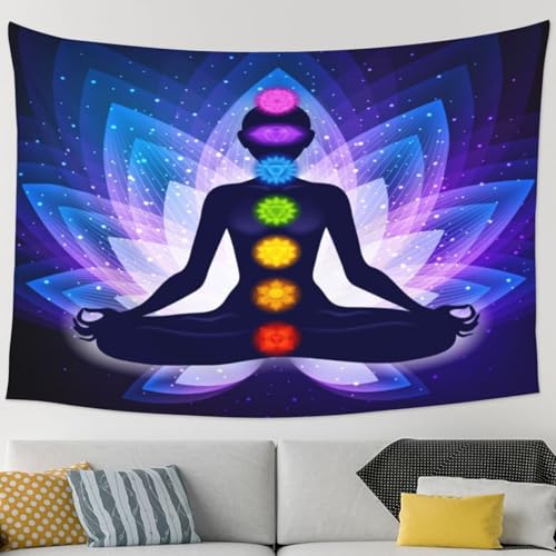 RTAFGU Chakra Meditation Tapestry, Chakra Meditation Lotus Flower, Yoga Spiritual Energy Art Tapestries Aesthetic Wall Hanging for Bedroom Living Room,Dorm Party Home Decoration 80" L x 60" W - color: Chakra Meditation_1501, size: 80"L x 60"W