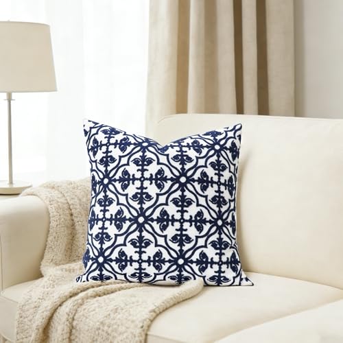 Slow Cow Throw Pillow Cover Navy Blue Embroidery Canvas Throw Pillow Cover for Couch Bed Sofa Navy Geometric Cushion Cover 18 x18 Inches - color: Navy Football, size: 18" x 18" (Pack of 1)