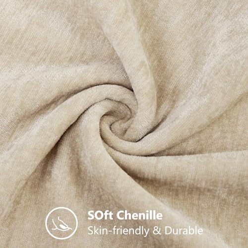 decorUhome Chenille Beige Throw Pillow Covers 18x18 Inch Set of 2, Decorative Soft Couch Pillow Covers Solid Dyed Accent Farmhouse Neutral Square Pillow Cases for Sofa - color: Beige, size: 18" x 18" (Pack of 2)