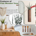 Wood Wall Planter with 20 pcs Artificial Eucalyptus, Modern Decor for Living Room Bedroom Bathroom Entryway, Farmhouse Boho Wall Vases for Dried Flowers and Faux Plants - 4 Pack