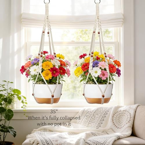 Macrame Plant Hanger Indoor Hanging Holder Window Plant Hanger Wall Outdoor Large Long Boho Home Decor Ceiling Basket Plants Hangers (2pack-Ivory) - color: 2pack-ivory