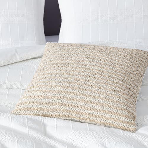 Chezmoi Collection 4-Piece Clip Jacquard Cotton Comforter Set King, Boho Chic Textured Tufted Basketweave Striped Bedding with Textured Woven Pillow Cushion, White - color: Yuki White, size: King
