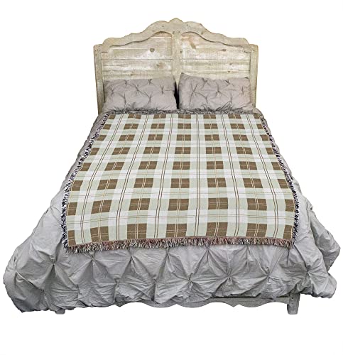 Soft Greyish Grey Plaid Blanket - Gift Tapestry Throw Woven from Cotton - Made in the USA (72x54) - color: Soft Grey