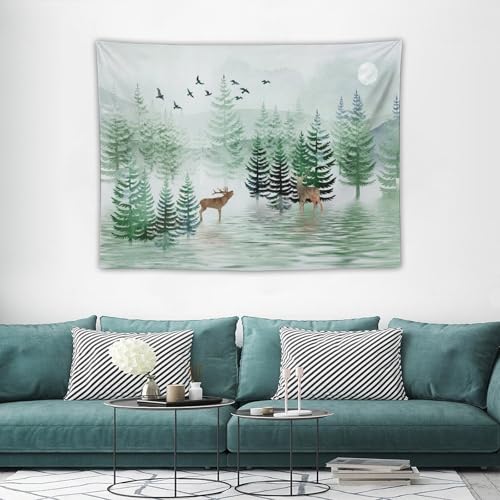 ZhiRain Farmhouse Deer Tapestry Wall Hanging Retro Rustic Forest Lake Pine Tree Country Lodge Cabin Vintage Tapestries Home Decor for Living Room Bedroom Apartment Dorm 30"x40" - color: Cabin-20, size: 30"L x 40"W