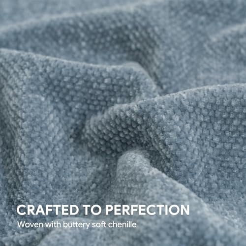 RECYCO Throw Blanket Soft Cozy Chenille Throw Blanket with Fringe Tassel for Couch Sofa Chair Bed Living Room Gift (Dusty Blue, 50'' x 60'') - color: Dusty Blue, size: 50'' X 60''