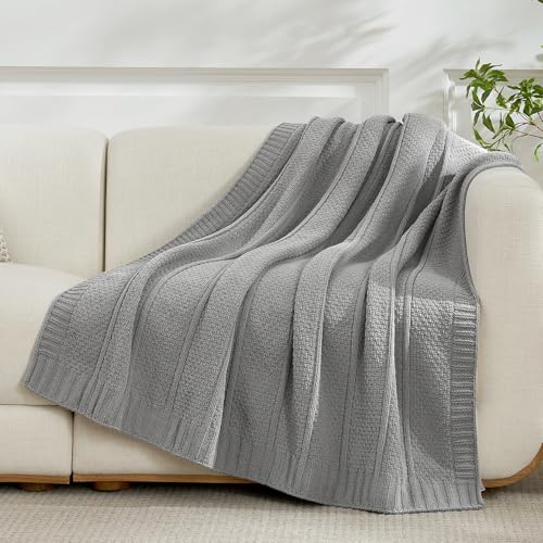 Amélie Home Premium Chenille Throw Blanket, Soft Cozy Moss Stitch Knit Blanket for Couch, Sofa, Chair, Home Decor, Grey 50"x60" - color: Grey, size: 50" X 60"