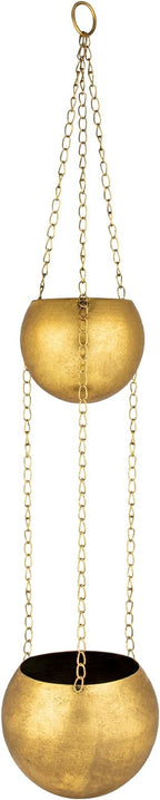 Gold Metal Hanging Planters for Indoor Plants - Round Wall Hanging Baskets with Hook & Chain & Drainage Hole Farmhouse Rustic Garden Rustproof Vintage Flower Pot for Wall Ceiling Plant Hanger Outdoor