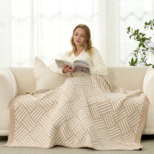 Snuggle Sac Ultra Soft Boho Throw Blanket for Couch Sofa Bed 50x60 inches, Reversible Beige Striped Blanket Microfiber Fluffy Fuzzy Cozy Knit Soft Throws Birthday Gifts for Women - color: Beige Boho, size: Throw(50"x60")