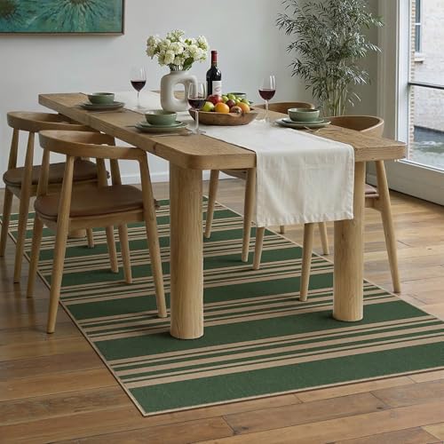 PureCozy Striped Easy Jute Rug 3x5 Green Entryway Carpet Washable Non Slip Office Door Mat Farmhouse Neutral Non Shedding Small Indoor Outdoor Rug for Bathroom Kitchen Bedroom Living Room - color: Green/Striped, size: 3' x 5' (Rectangular)