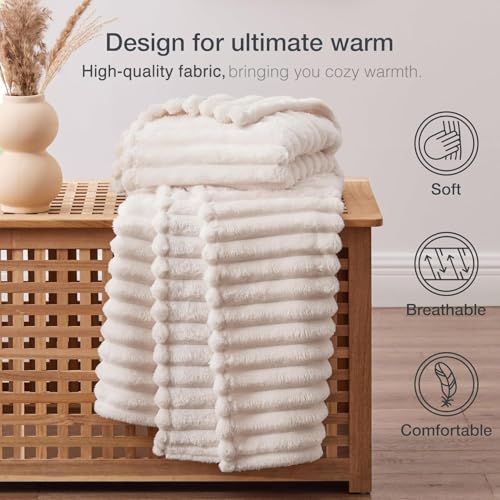 EXQ Home Fleece Blanket Twin Size for Couch or Bed - 3D Stripe Jacquard Decorative Blankets - Cozy Soft Lightweight Fuzzy Flannel Blanket Suitable for All Seasons(60"×80",Beige) - color: Beige, size: Twin