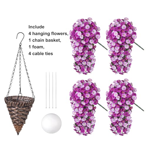 Artificial Fake Flowers Plants Hanging Baskets Outdoor Outside Spring Decor, Faux Silk Light Fuchsia and Fuchsia UV Resistant Look Real Morning Glory Home Patio Porch Balcony Decoration - color: Light Fuchsia+fuchsia