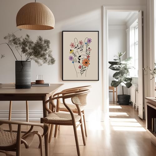 Poster Master Hippie Flower Print - Retro Peace Hand Poster - Trendy Floral Art - Preppy Peace & Love Wall Design - Chic Boho Art - Office or Living Room Wall Decor - 11x14 UNFRAMED Wall Art - color: Style-14, size: 11"L x 14"W