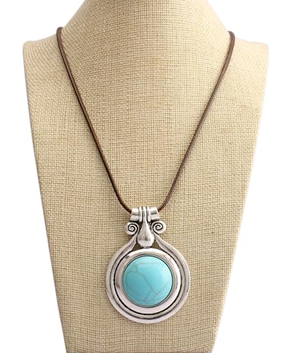 Leather Necklace for Women Long Boho Pendant Hippie Choker Necklace Bohemian Layered Leather Rope Wooden Jewelry Gifts - style: Leather Turquoise Necklace