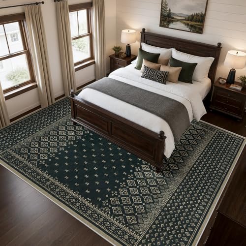 Joydeco 8x10 Washable Large Area Rug for Living Room, Boho Vintage Geometric Non Slip Rugs for Bedroom, Ultra Thin Floor Indoor Throw Carpet for Dining Room Home Office Dorm, Black/Grey - color: Black, size: 8' x 10' (Rectangular)