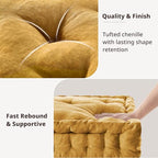 Intelligent Design Floor Pillow - Shredded Foam Filled Meditation & Yoga Cushion, Chenille Tufted, Handsewn Scalloped Edge, Oeko-TEX Certified, Azza, 20" x 20" x 5" Yellow - color: Yellow