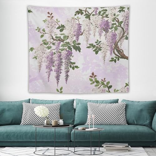 HZOHNAGO Lavender Flower Tapestry Fantasy Purple Floral Green Leaves Botanical Pattern Printed Wall Tapestry Wall Hanging for Bedroom Living Room Dorm 60" W x 50" H - color: Lavender-1, size: 60"L x 50"W