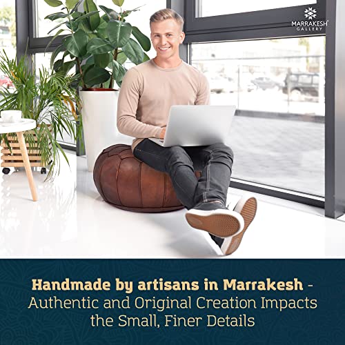 Marrakesh Gallery Genuine Leather Round Pouf Unstuffed - Moroccan Ottoman Footstool, Footrest Cover - Boho Decor - Bohemian Living Room, Bedroom, Kids Room, Gift & Wedding - color: Cognac