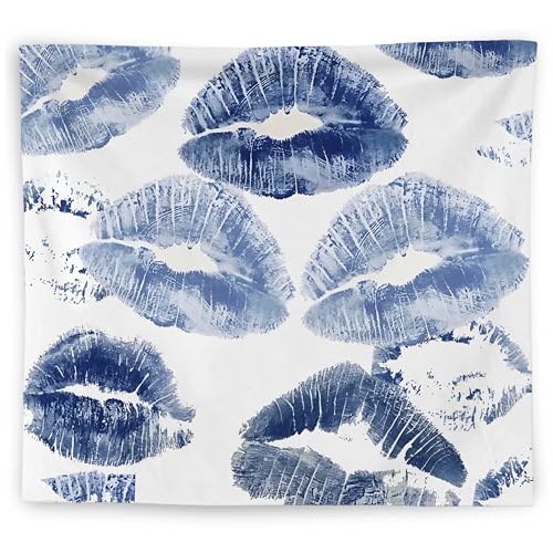 WNAGT Trendy Black and White Kiss Lips Tapestry Wall Hanging, Funky Makeup Wall Decor, Fashion Aesthetic Wall Blanket Decor for Girls Room College Dorm Makeup Room Beauty Room, 50x60 Inch - color: blue