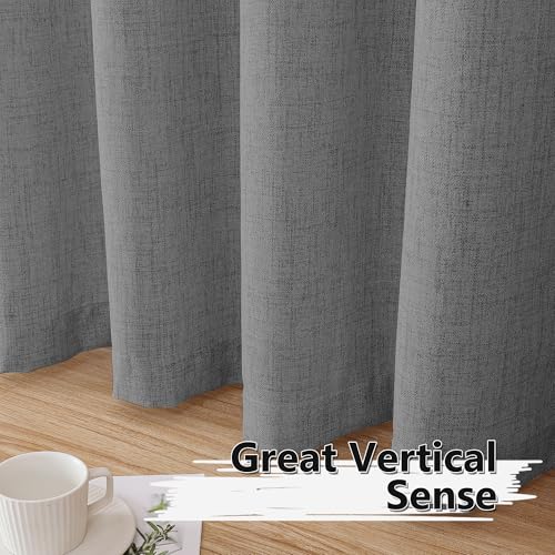 Tollpiz Short Linen Tier Curtains Rod Pocket Semi Sheer Half Kitchen Curtain Burlap Light Filtering Thick Linen Drapes for Bathroom, 30 x 24 inches Long, Dark Grey, Set of 2 Panels - color: Dark Grey, size: 30"W x 24"L (Pack of 2)