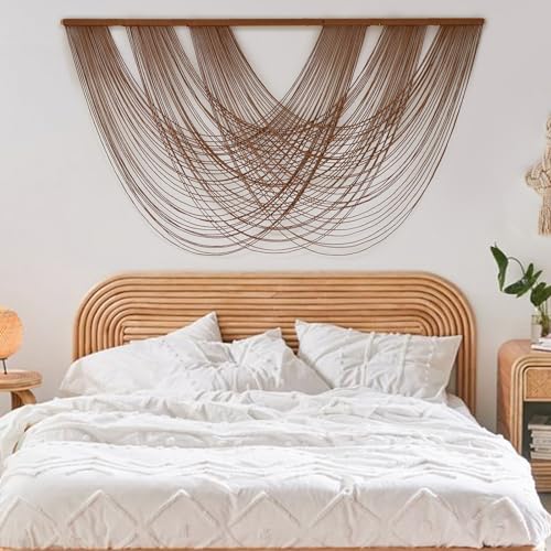 Large Macrame Wall Hanging Brown Die-Dyed 59.00" W x 31.00" L Boho Wall Decor Yarn Tapestry Craftsmanship Home Macrame Wall Decor - color: Brown2