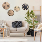 Round Wicker Basket Wall Decor, Set of 4 Hanging Woven Wall Basket Decor Black, Boho Wall Basket Decor Art for Farmhouse Living Rooms Bedrooms Display