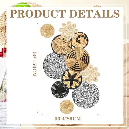 Tatuo 11 Pcs Boho Wall Basket Decor Bulrush Woven Wall Hanging Art Round Farmhouse Rustic Handmade Wicker for Summer Home, Bedroom, Living Room, Kitchen Decorations, Multi Sizes(Fresh) - style: Fresh