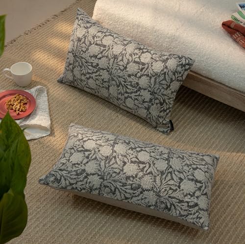 Handblock Printed Vintage Indian Cotton Decorative Throw Pillow Covers, Set of 2 (Iron Grey, 12" x 20" (Pack of 2)) - color: Iron Grey, size: 20" x 12" (Pack of 2)