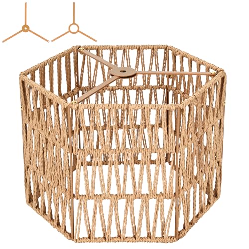Rattan Lamp Shades, Large Lamp Shades for Table Lamps, Boho Lampshades for Floor Lamps, 12.8"Natural Wicher Shade Replacement, Assembly Required